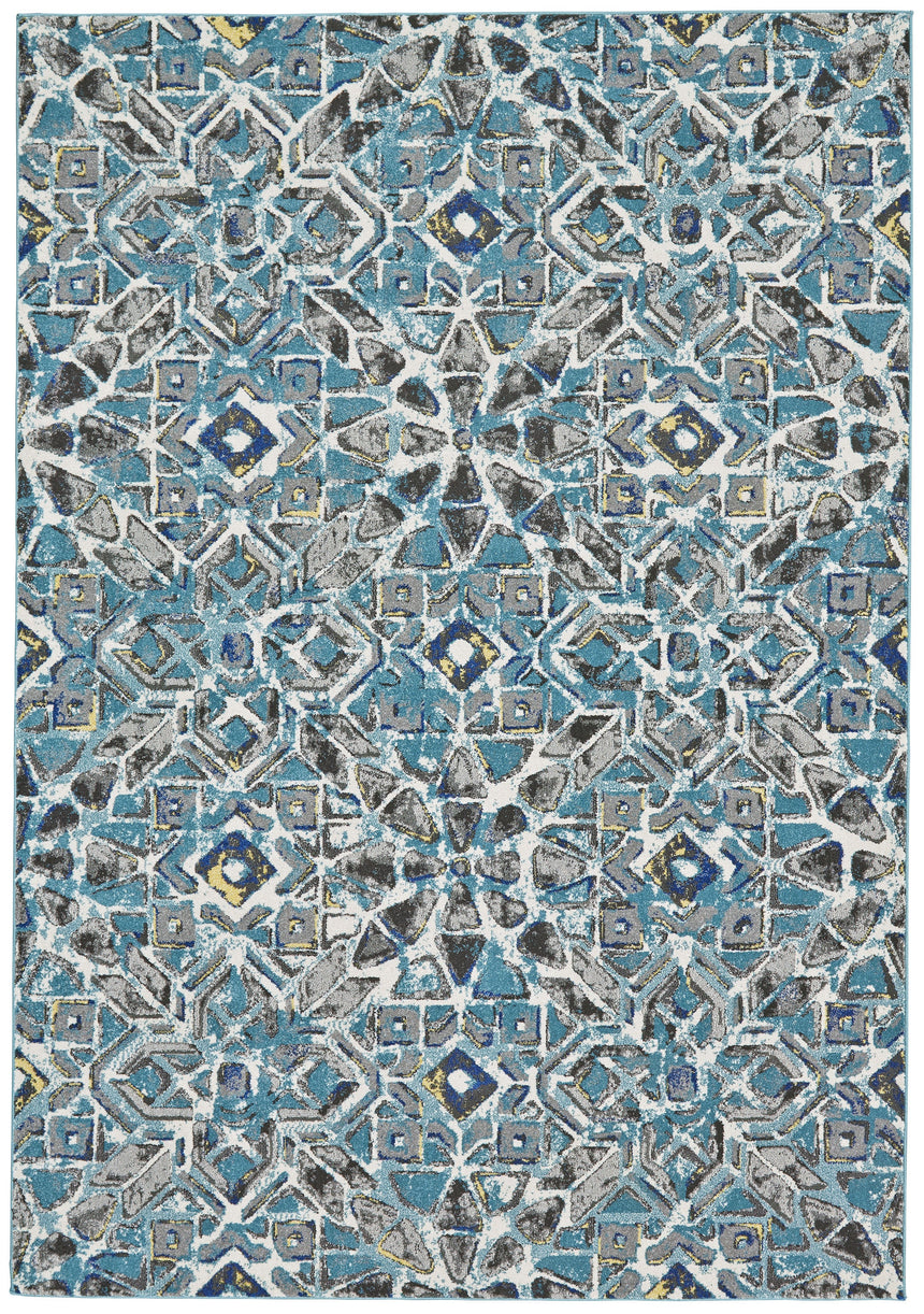 Feizy Brixton Modern Geometric - Blue/Ivory/Taupe Area Rug - Clearance