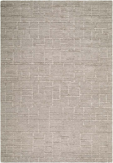 Close-up of the hand-tufted Meugliano Area Rug. Contemporary design in ivory, stone, and taupe wool. Rectangle shape. Design-Rectangle-576