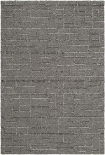 Close-up of the Giersleben Area Rug. Hand-tufted 100% wool rug in charcoal with a contemporary geometric brick pattern. Design-Rectangle-576