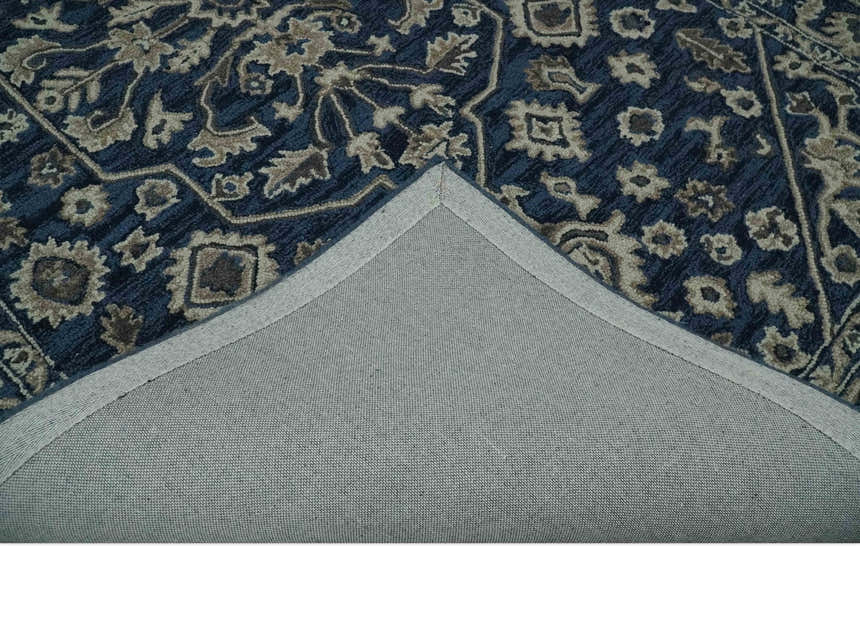 Multi Size Hand Tufted Blue and Beige Traditional Medallion 8x10, 9x12 Antique Style Rug, Kids, Living Room and Bedroom Rug | TRD6441