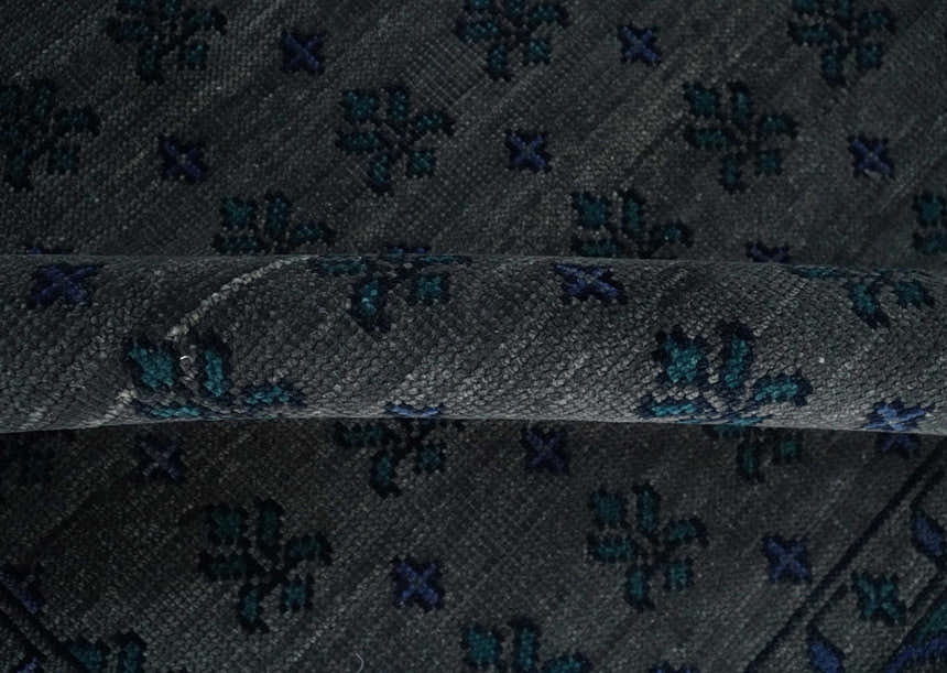 Gray and Blue Traditional Hand Knotted Antique Style low Pile Custom Made Wool Area Rug