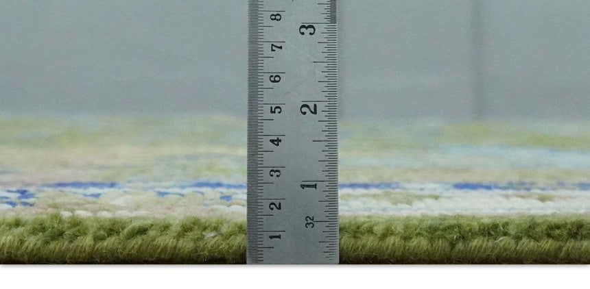 Multi size Moss Green, Blue and Peach Hand Knotted Vibrant colorful Donegal Wool Rug