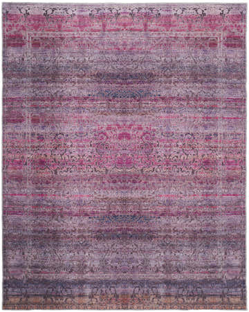 Distressed Feizy Voss rug in pink and purple. Transitional style with vintage floral pattern and soft texture. Design-Rectangle