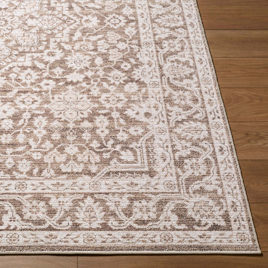 Close-up of Maan Machine Woven Nabela Noor Home x LIVABLISS NBMA-2306 Area Rug. Brown, gray traditional pattern. Front