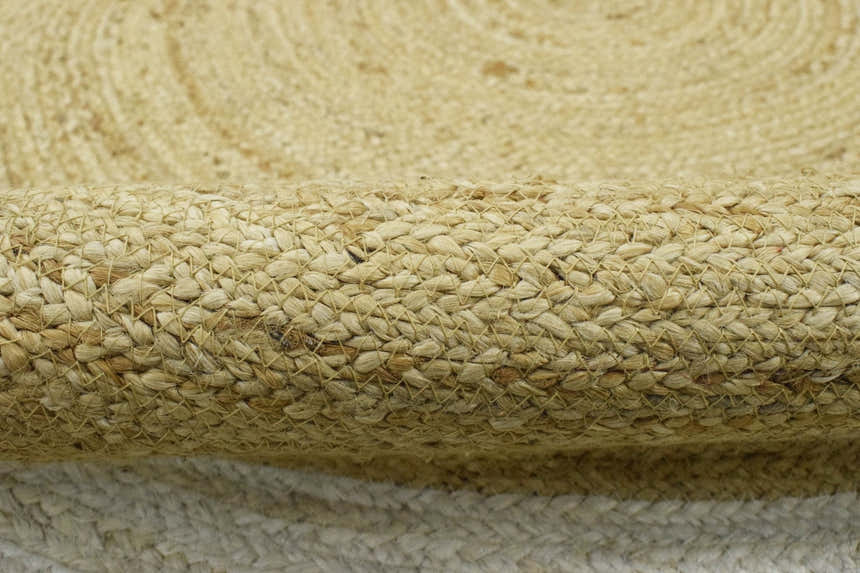 100% ALL NATURAL FIBER HAND BRAIDED BOHO WHITE ROUND JUTE RUG | JR4