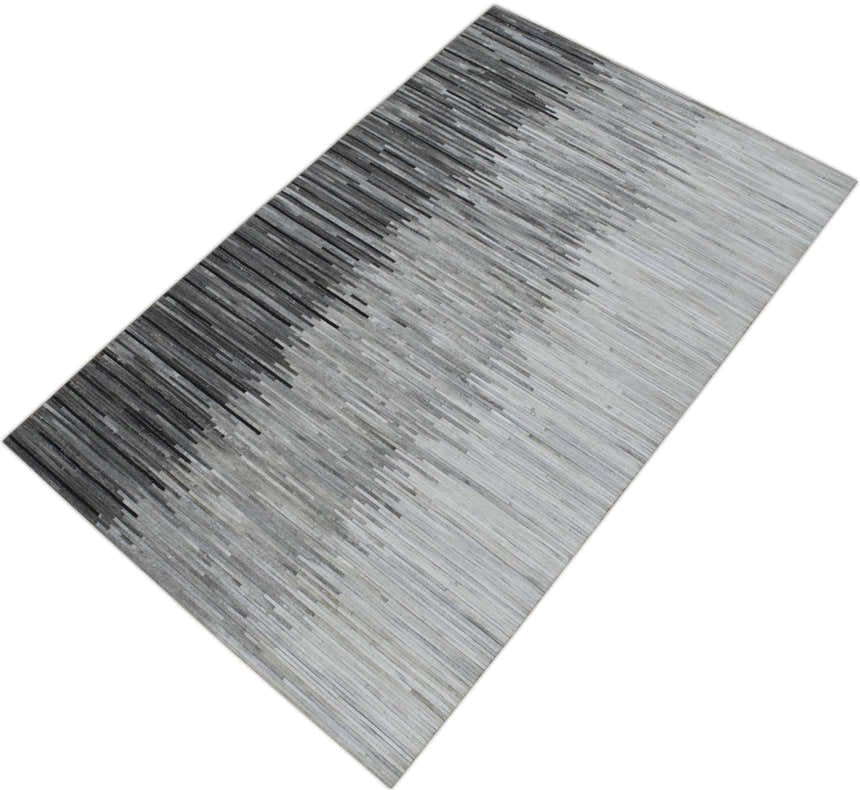 Modern Stripes Gray and Silver Handmade Leather Area Rug