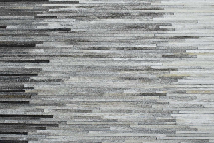 Modern Stripes Gray and Silver Handmade Leather Area Rug