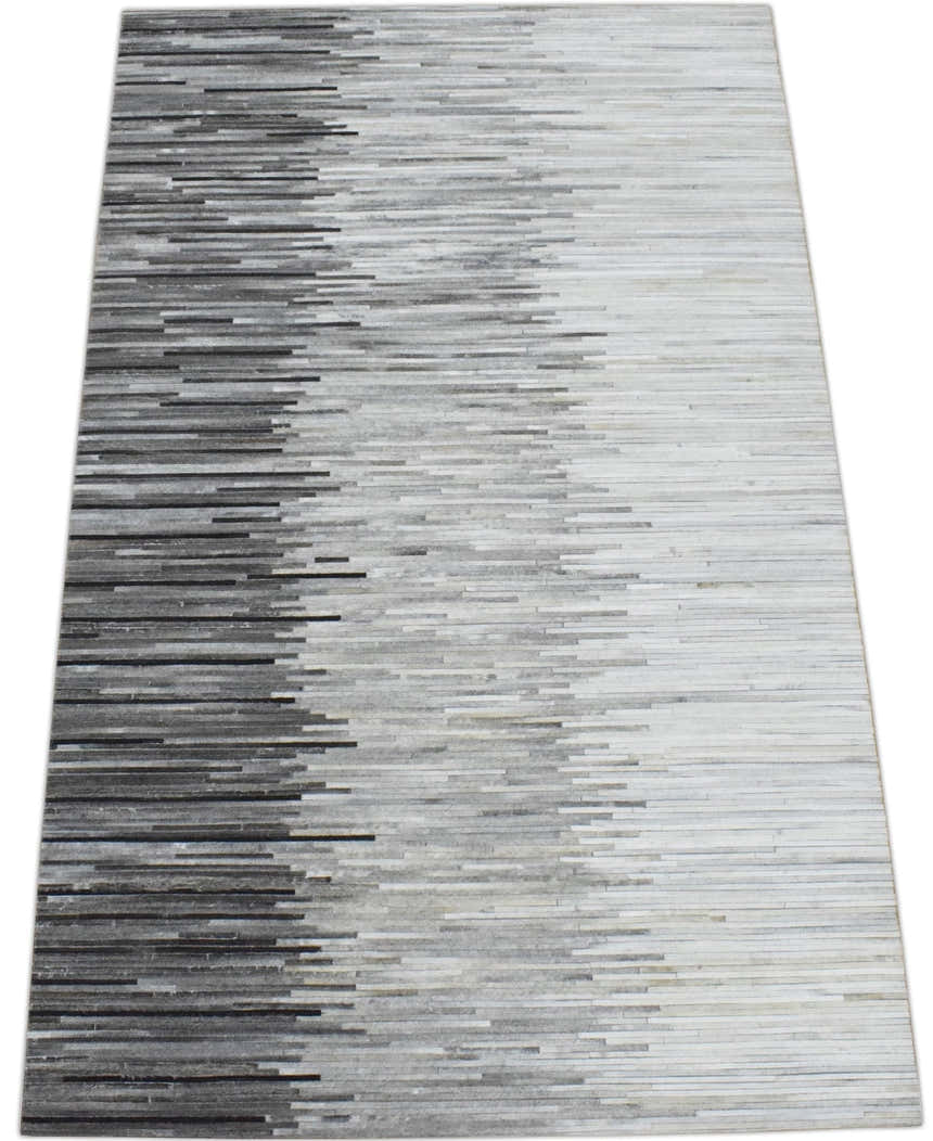 Modern Stripes Gray and Silver Handmade Leather Area Rug