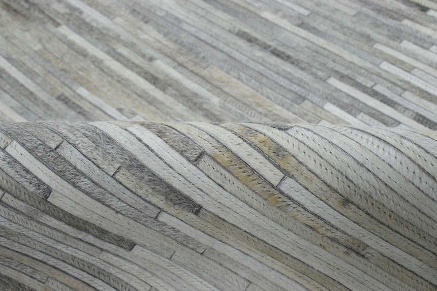 Modern Stripes Gray and Silver Handmade Leather Area Rug