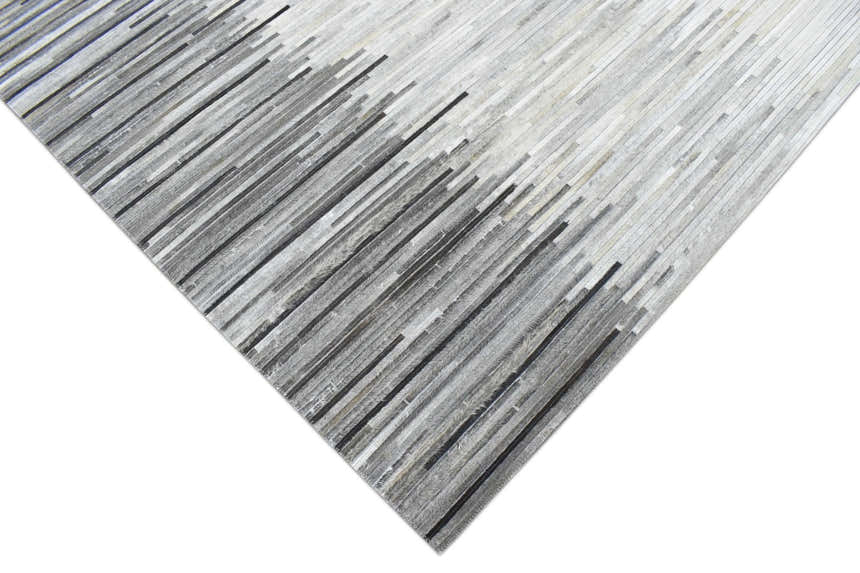 Modern Stripes Gray and Silver Handmade Leather Area Rug