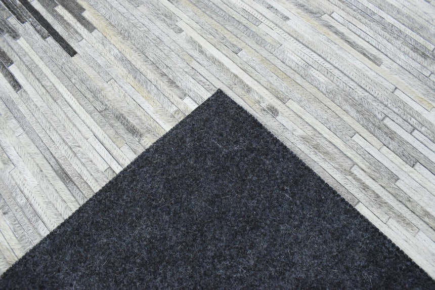 Modern Stripes Gray and Silver Handmade Leather Area Rug