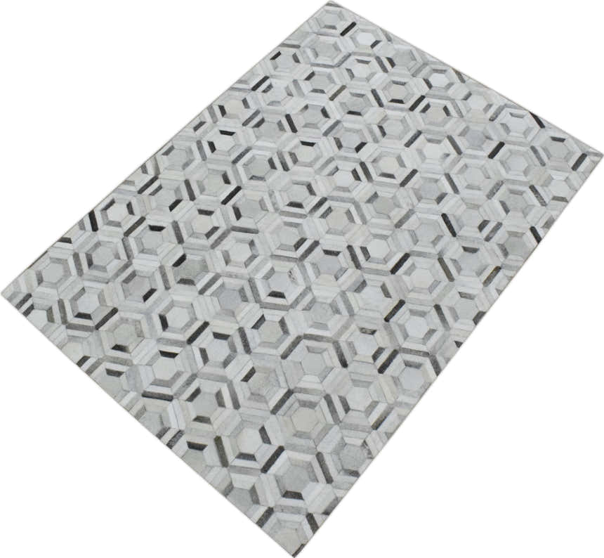 Modern Handmade Ivory and Silver Genuine Leather Area Rug