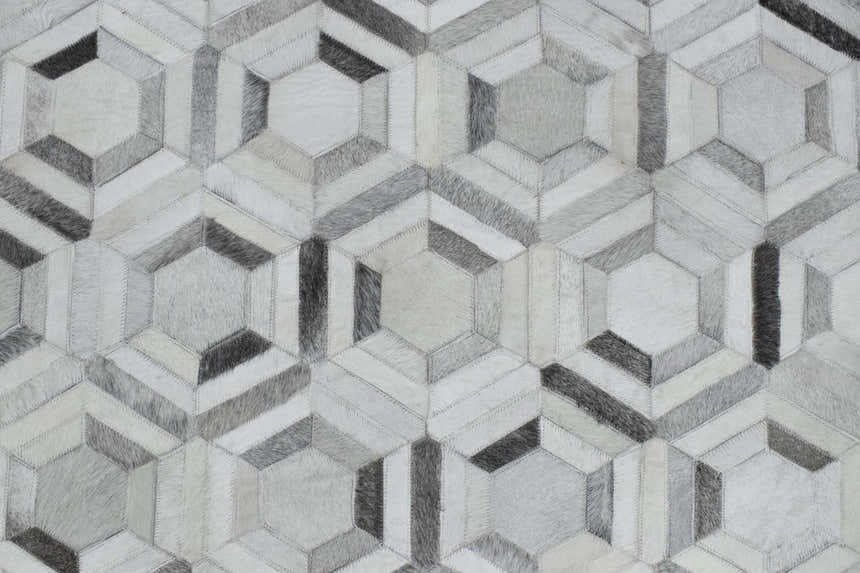 Modern Handmade Ivory and Silver Genuine Leather Area Rug
