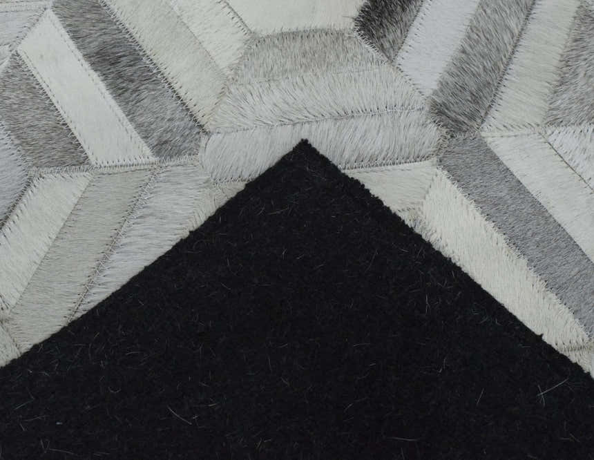Modern Handmade Ivory and Silver Genuine Leather Area Rug