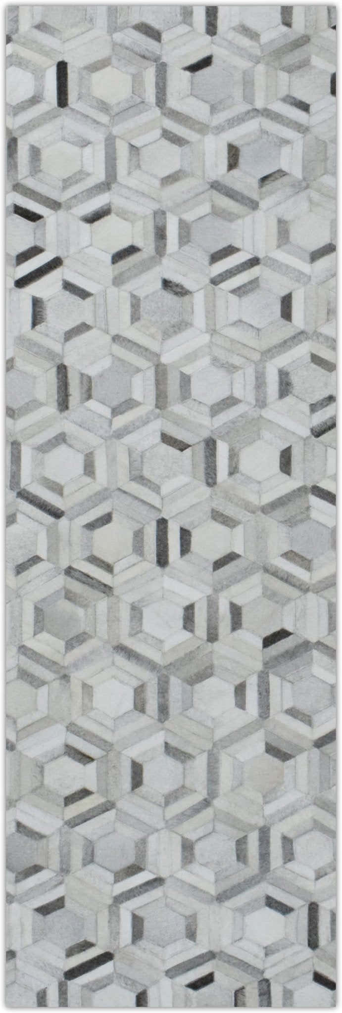 Modern Handmade Ivory and Silver Genuine Leather Area Rug