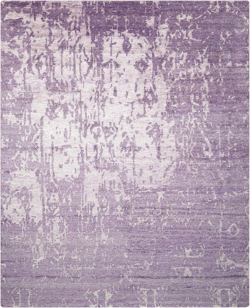Close-up of the Nourison Silk Shadows Amethyst rug, featuring a vintage design and soft purple hues.