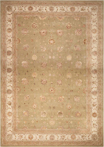 Light green Persian rug. Handmade Nourison 3000 indoor area rug with floral pattern and silk accents.