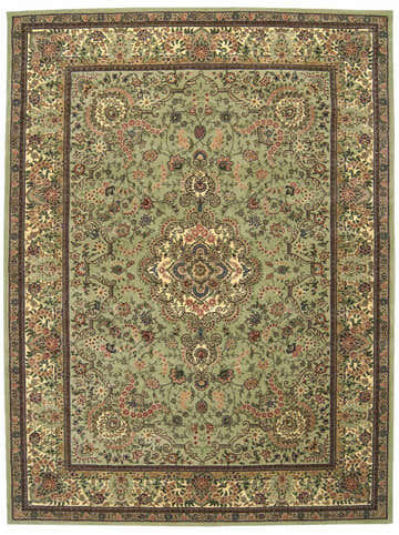 Detailed light green Nourison 2000 Persian rug. Handmade wool rug with floral pattern and classic Persian design.
