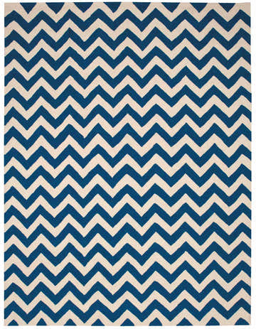 Close-up of the Nourison Portico Navy Colorful Area Rug featuring a bold, geometric chevron pattern.