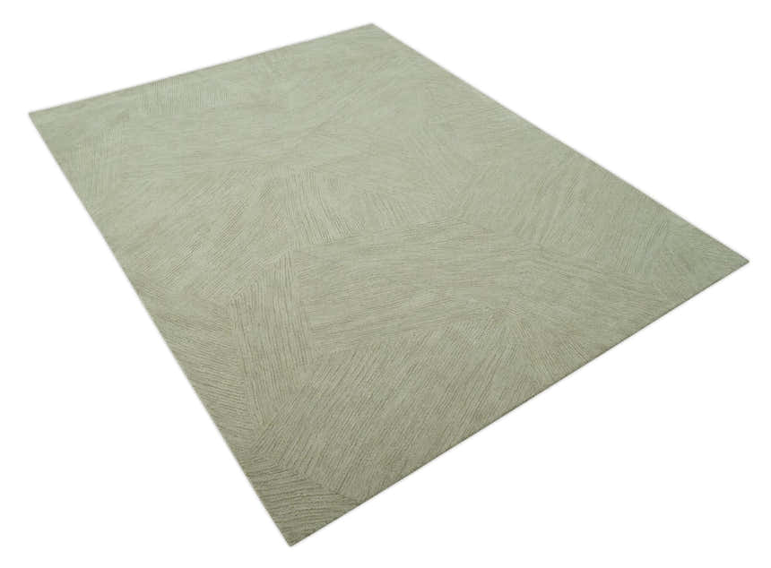 Olive and Ivory Modern Geometrical Stripes Textured Hand Tufted Multi size rug