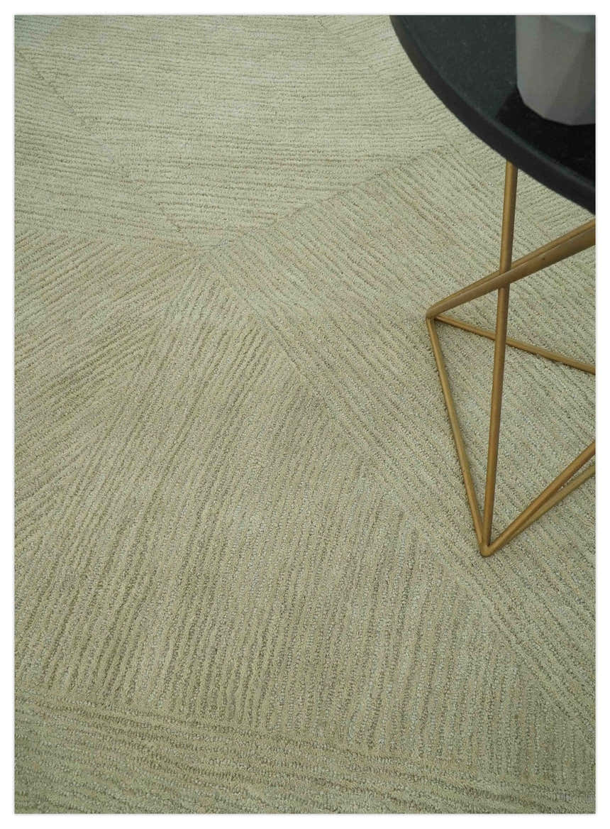 Olive and Ivory Modern Geometrical Stripes Textured Hand Tufted Multi size rug