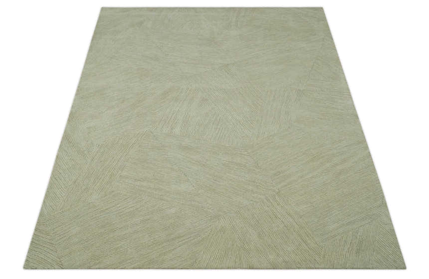 Olive and Ivory Modern Geometrical Stripes Textured Hand Tufted Multi size rug