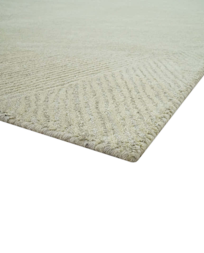 Olive and Ivory Modern Geometrical Stripes Textured Hand Tufted Multi size rug