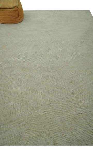 Olive and Ivory Modern Geometrical Stripes Textured Hand Tufted Multi size rug