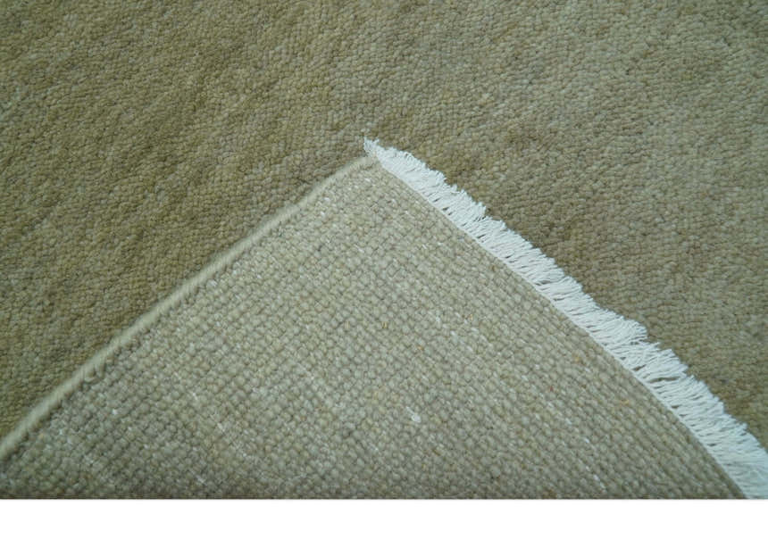 Olive Modern Solid Design Hand Knotted Wool Rug