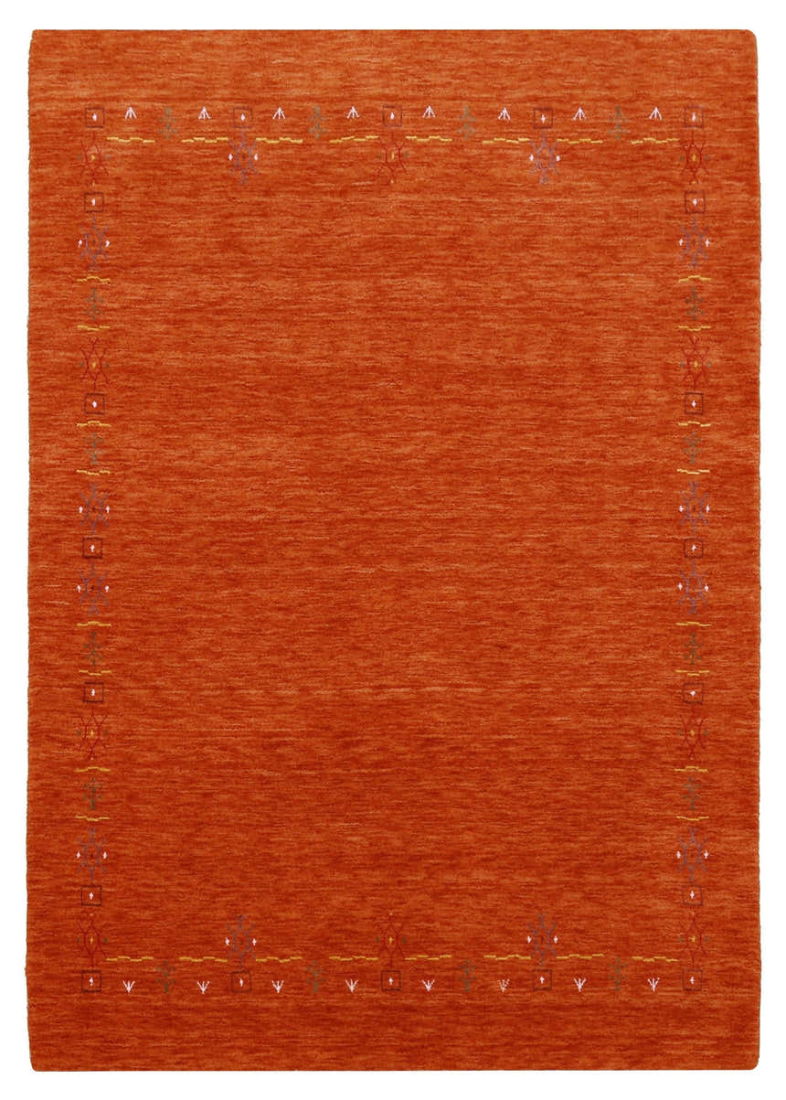 Orange Modern Geometrical Tribal Border Hand Loomed Wool Area Rug
