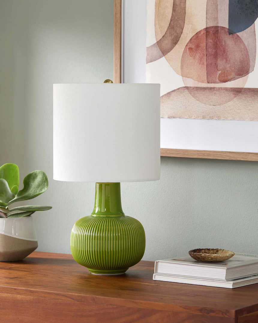 Lime Green Coastal Table Lamp with linen details for bedside or console tables