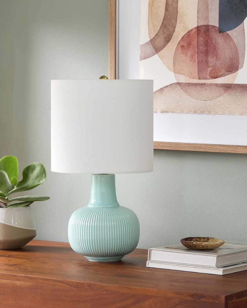 Rich Light Gray Coastal Table Lamp with linen details for bedside or console tables
