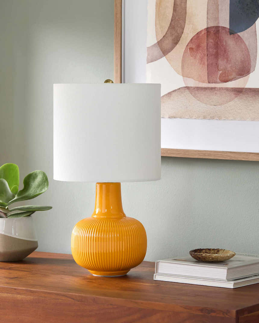 Lemon Yellow Coastal Table Lamp with linen details for bedside or console tables