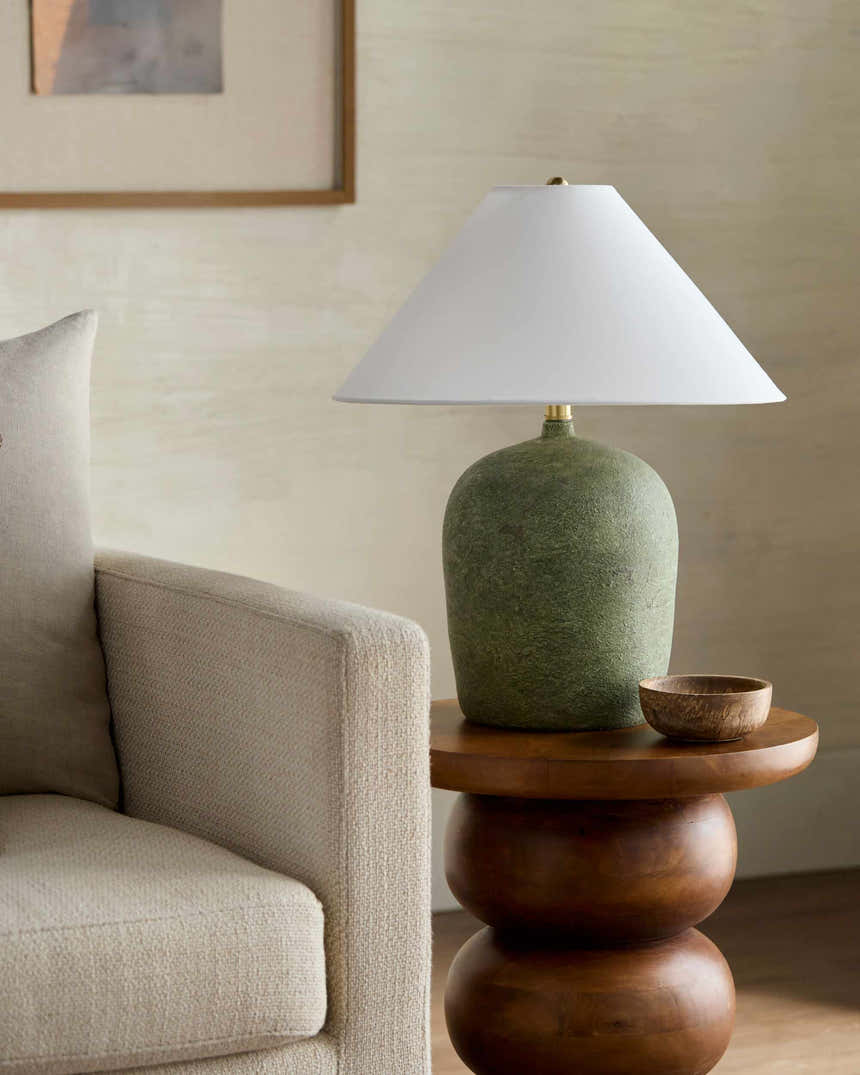 Rich Tan Traditional Table Lamp with linen details for bedside or console tables