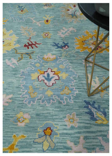 Aqua and Gray Vibrant colorful Hand knotted Oushak Multi Size Wool Area Rug