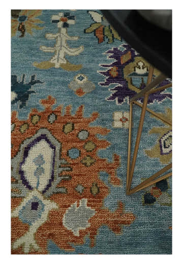 Oushak Hand Knotted Blue and Ivory Traditional Wool Multi Size wool Area Rug