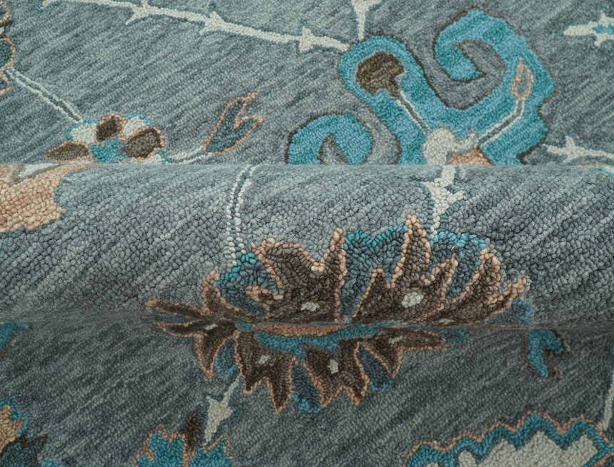 Oushak Design Gray, Blue And Brown Hand Tufted Custom Made wool rug