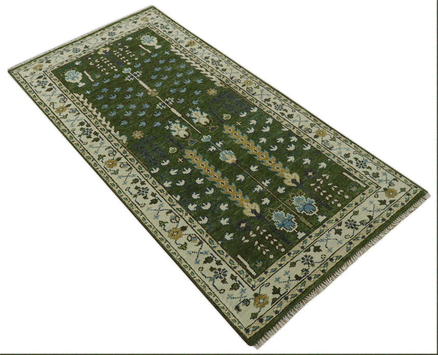 Ready to Ship Oversize 5x10 Runner Rug Green Tree of life Wool Rug
