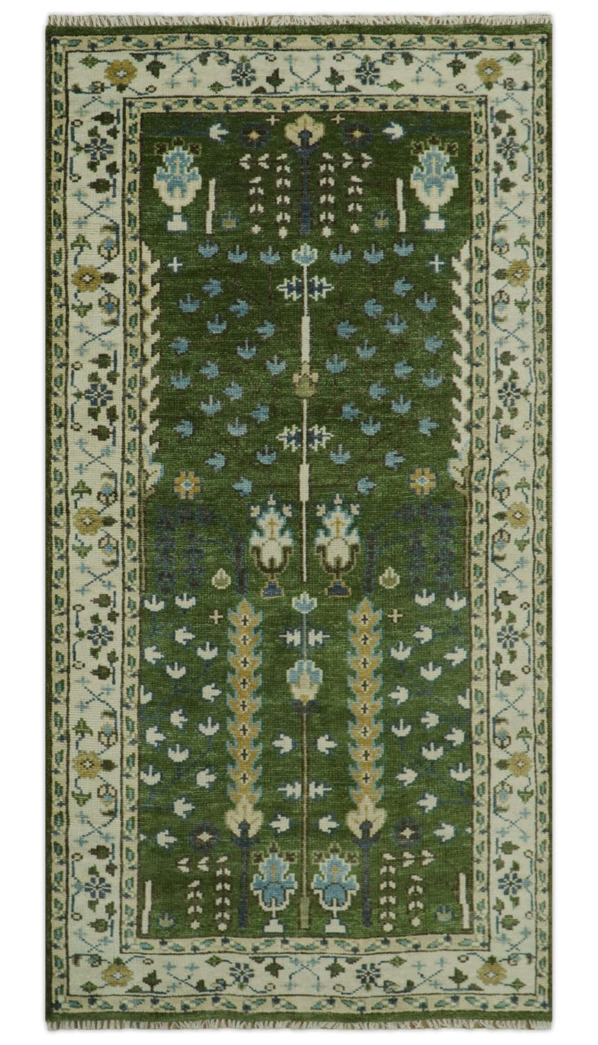Ready to Ship Oversize 5x10 Runner Rug Green Tree of life Wool Rug