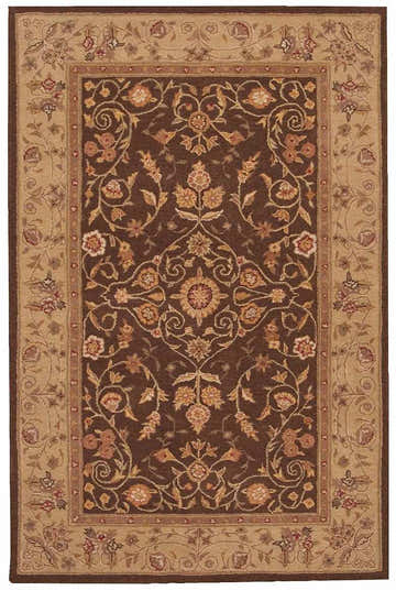Detailed view of the Nourison Heritage Hall Brown Persian rug, featuring floral patterns and a tan border.