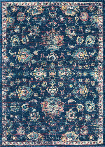 Detailed texture of Nourison Fusion Navy Pink Persian Area Rug, featuring floral motifs and a distressed look.