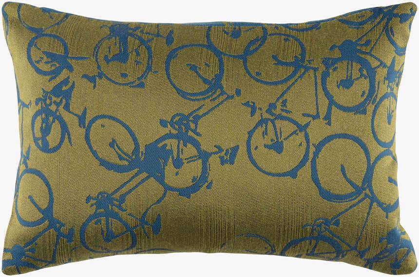 Saranac Gold Bicycle Blue Throw Pillow - Clearance