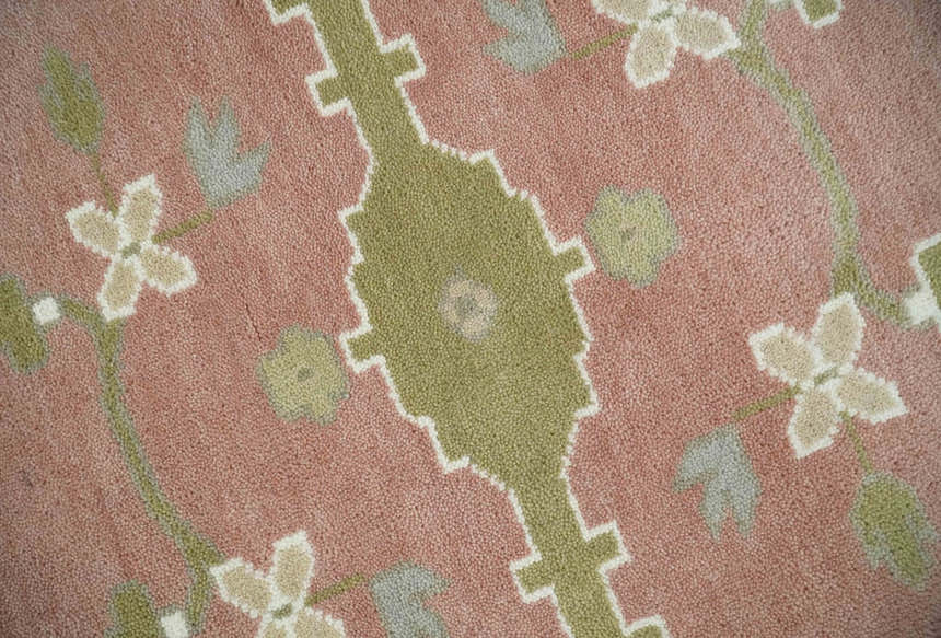 Peach, Ivory and Olive Hand knotted Multi size Oriental Oushak Traditional Wool Area Rug