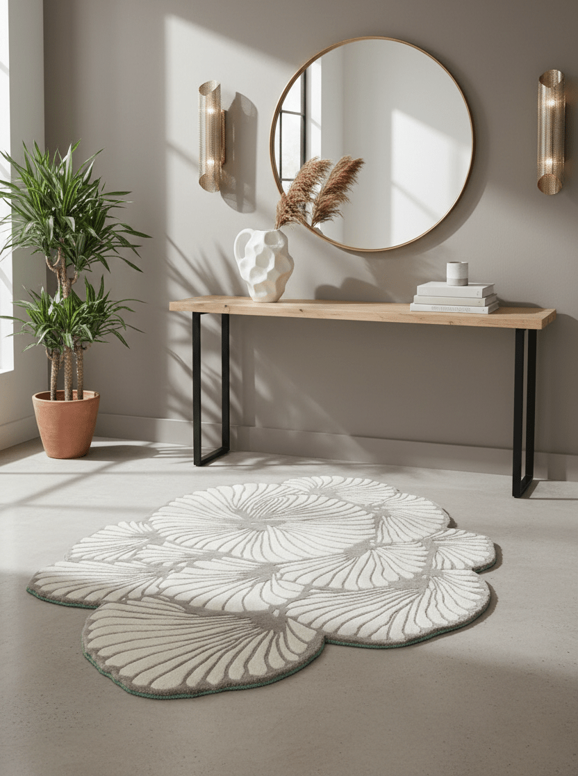 Petals Modern Floral Lace Beige Hand Tufted 5x7 Wool Rug