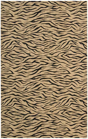 Close-up of the Nourison Cosmopolitan Beige Area Rug featuring a black zebra-like pattern.