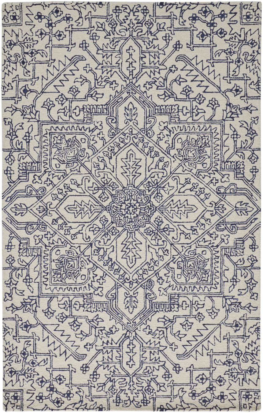 Feizy Belfort Transitional Medallion - Ivory/Blue Area Rug - Clearance