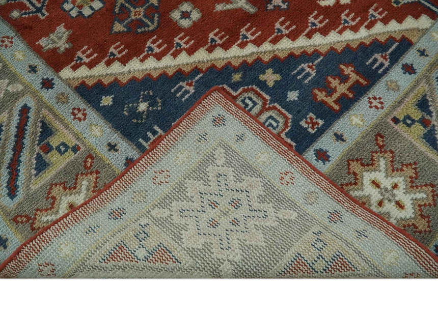 Premium Style Rust, Blue and Beige Hand Knotted Traditional Heriz wool Area Rug