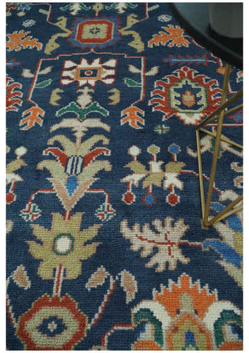 Premium Style Vibrant Colorful Blue, Ivory, Rust and Orange Traditional Hand Knotted Oriental Oushak Multi Size wool Area Rug