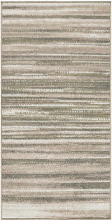 Close-up of the Nourison Jubilant rug in green and ivory. Modern striped design with chestnut accents. Soft texture.