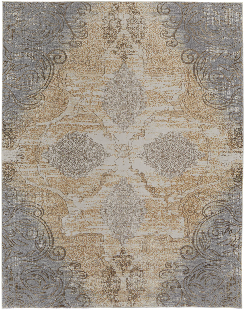 Feizy Celene Traditional Medallion - Silver/Tan/Gray Area Rug